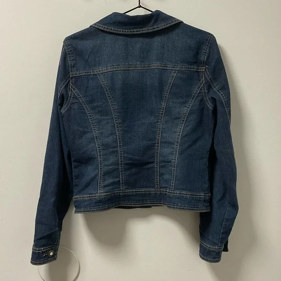 Blingy Baccini Rhinestone Slight Stretch Button Down Blue Jean Jacket! - Picture 8 of 10